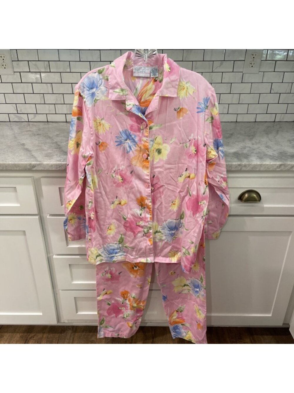 Allison Rhea Pajama Set Womens Small Pink Floral All Cotton Short Sleeve